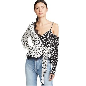 NWOT Self-Portrait Leopard Wrap Top in Cream/Black